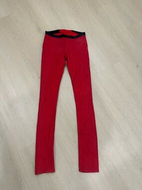 Helmut Lang Red Skinny Biker Leggings with Black Waistband size 24